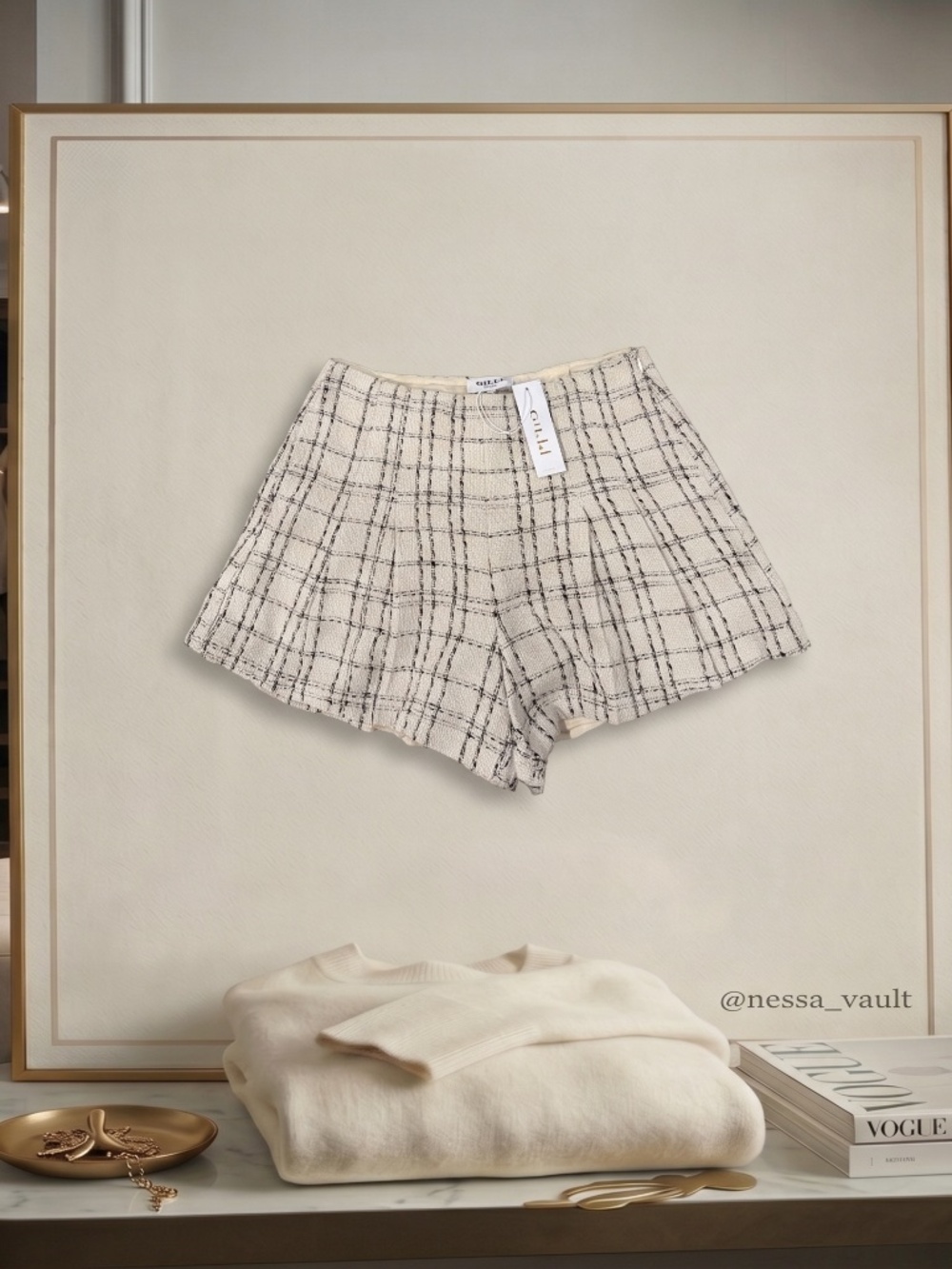 Gilli Cream Plaid Tweed Skort Shorts